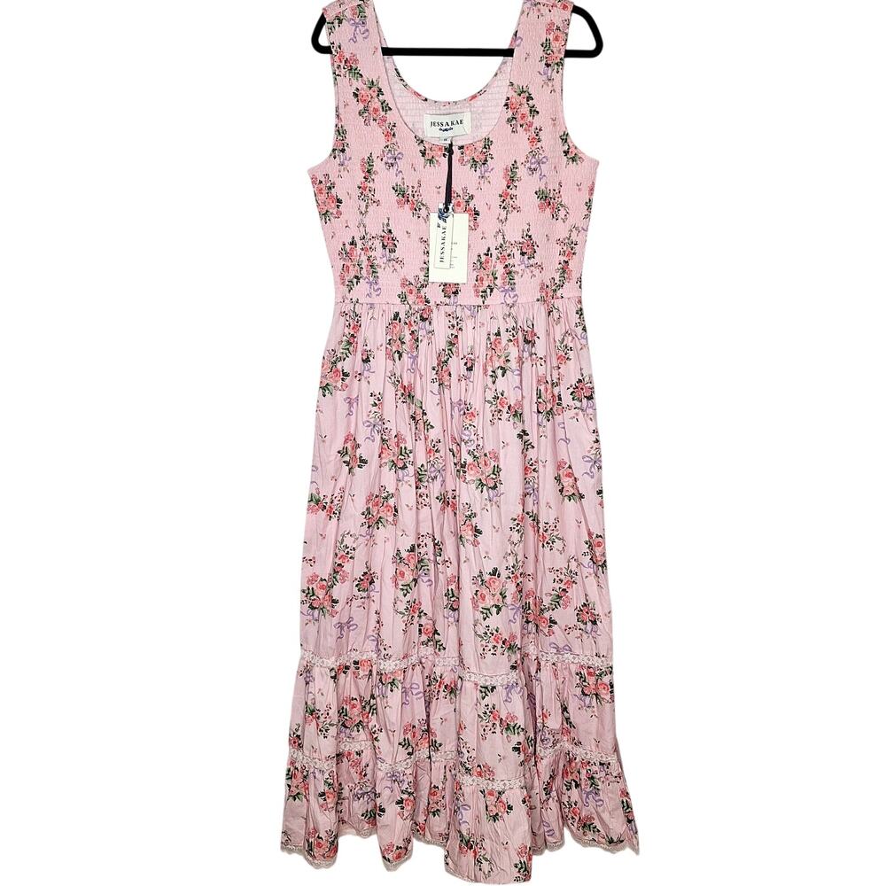 JessaKae Juliette Maxi Dress 1X NEW Tiered Smocked Bows Floral Soft Girl Cotton